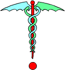 The Symbol of Caduceus used (mistakenly) to signify the medical profession, in place of the Wand of Asculapius which is not winged