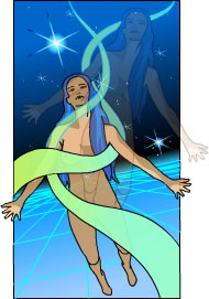 A naked woman flying through the astral plane...