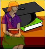 Girl with books and mortarboard