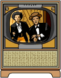 Two cowboy-type dudes firing guns on an old-style TV.