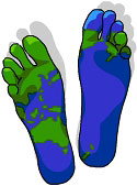 A pair of feet sporting a map of the southern hemisphere