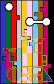 A colourful design representing the different lines on the London Underground.