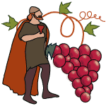 A medieval man and a bunch of grapes