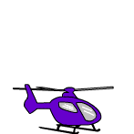 A small, blue helicopter hovers and bounces around.