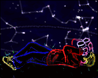 A person lying on the ground, looking at the stars