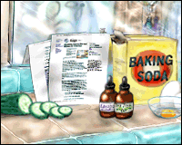Baking soda, cucumber slices, and a print out of h2g2's grooming tips entry