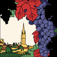 Bordeaux landscape framed by grapes on
vines
