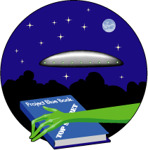 A UFO and the Project Blue Book being grabbed by an alien