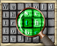 A magnifying glass scanning a keyboard