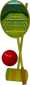 Tennis and croquet paraphernalia.