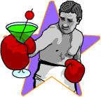 Boxer with cocktail in hand with a star-shaped background