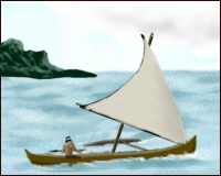 A sail boat in Polynesian seas