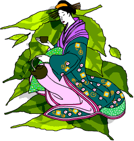 Japanese Lady and green tea leaves