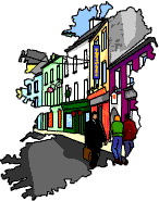 A picture of an Irish high street in the shape of Ireland