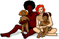 A family picture where all the members are in the nude