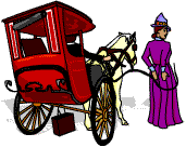 Woman and horse and carriage.
