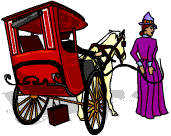 Woman and horse and carriage.