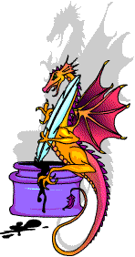 a pink and gold dragon on an ink pot