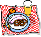 A table set with a chequered mat, a plate of white sausages, pretzels and beer