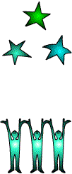 Three people throwing stars in the air