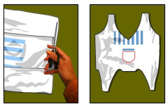 Diagram showing how to make a plastic bag bra