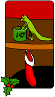 A gecko putting an anchovy into his Christmas stocking