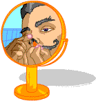 Man plucking nose hairs in mirror
