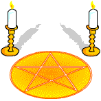 Pentagram in a circle, two candles