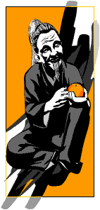 A man handling an orange in a very zen way