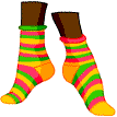 A multi-coloured, bright pair of socks.