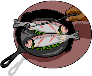 Two fish frying in a pan
