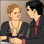 A couple drinking red<br/>
wine