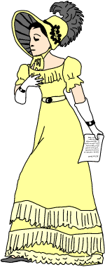 A lady in a yellow<br/>
regency-style dress