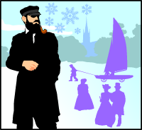 Folk on the frozen River Thames.