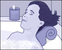 A woman relaxing in the<br/>
bath