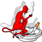 A red devil sitting in an ashtray