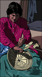 A Pima woman basket weaving.