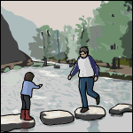 People crossing a river in Dovedale - last Thursday.