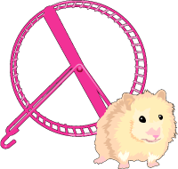 A hamster by its wheel.