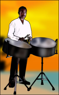 A guy playing steel pans.