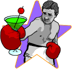 Boxer with cocktail in hand with a star-shaped background