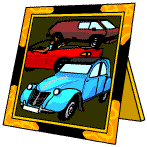 A picture of three cars in a picture frame