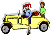 A boy and girl about to get into a classic car