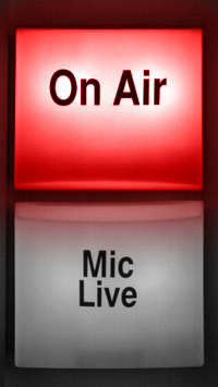 'On Air' and 'Mic Live' lights, with 'On Air' illuminated.