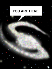 A Galaxy with a sign saying 'You are Here'
