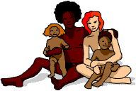 A family picture where all the members are in the nude