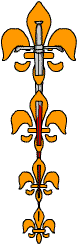 A bloodied sword down which there are arranged several fleur de lys.