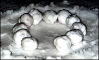 A ring of large snowballs on the ground