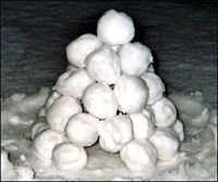 A small pyramid of snowballs