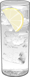 A glass of gin and tonic, with ice
